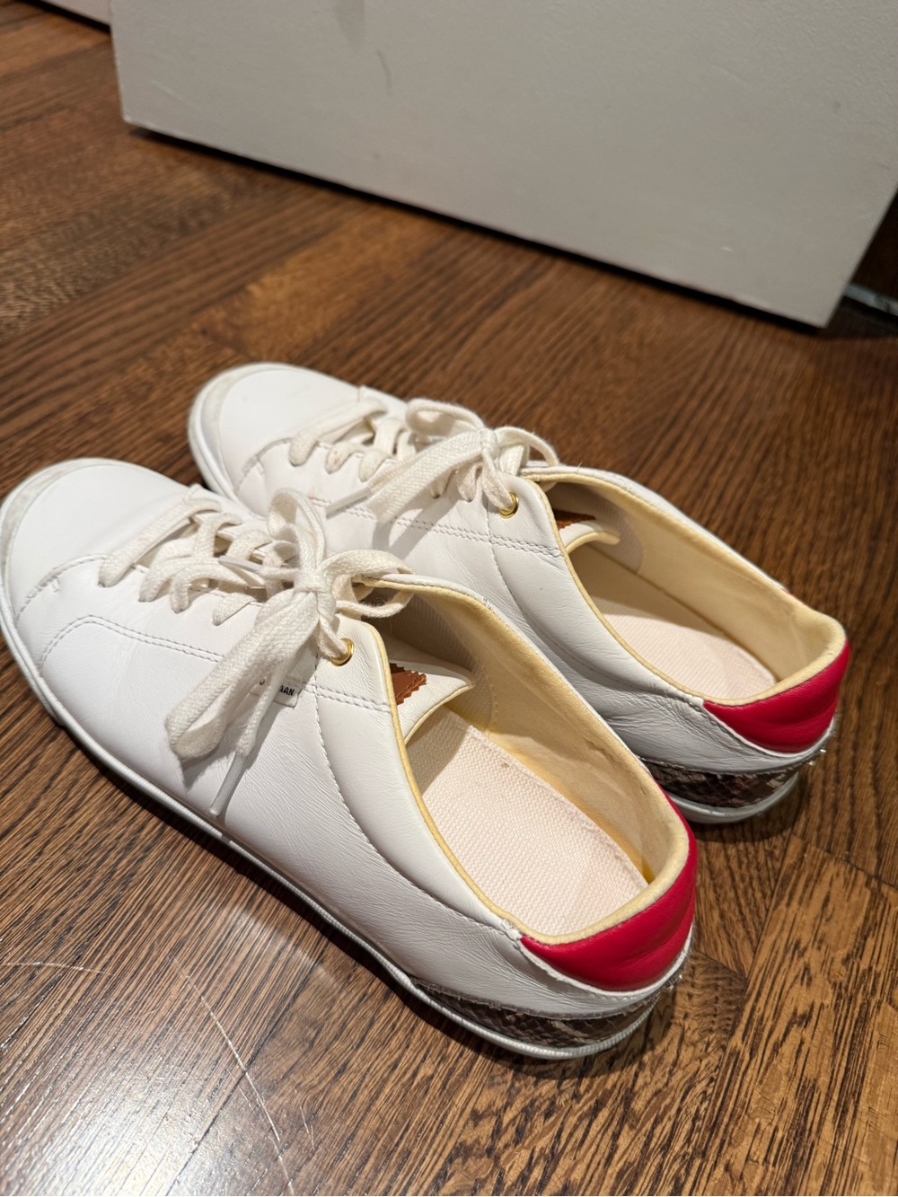 Cole Haan White Leather Sneakers with Pink Heel Accent